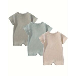 3-Pack Baby Boys Ribbed Rompers – Long Sleeve Button Front One-Piece Jumpsuit Set (0–24M)