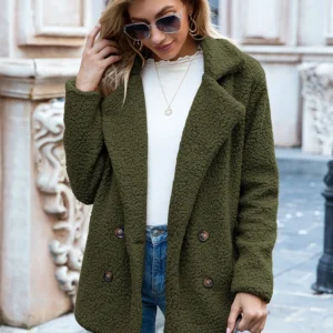 Loose Lapel Fluffy Coat Winter Button Jacket Cardigan Outwear For Women Clothing