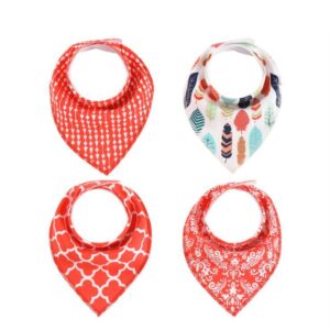 4-Pack Baby Cotton Bandana Bibs & Burp Cloths – Triangle Print Slobber Towels for Infants