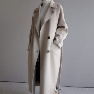 Women’s Lapel Cashmere-Style Long Coat – Elegant Cotton Blend Winter Overcoat