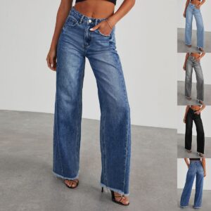 Women’s High-Waist Slim Fit Jeans with Pockets – Straight & Wide-Leg Denim Pants