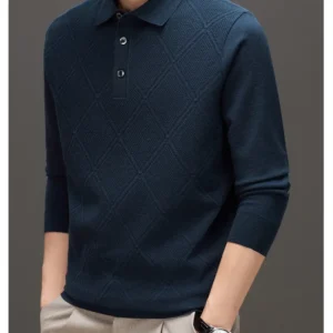 Knitwear Polo Collar Solid Color Long Sleeve Men's Sweater