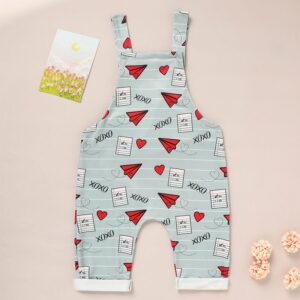 Baby Unisex Heart & Paper Plane Romper – Adjustable Strap Overalls for Spring & Fall (0–12M)