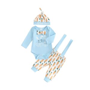 3-Piece Baby Bunny Outfit Set – Long Sleeve Rabbit Romper, Carrot Suspender Pants & Hat (0–18 Months)