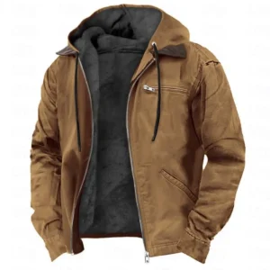 Winter Hooded Coat With Pockets Fashion Warm Fleece Zip-up Jacket Casual Outwear Men's Clothing