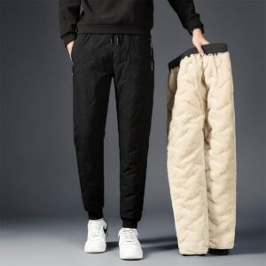Men’s Winter Padded Cotton Trousers with Cashmere Lining – Warm Thickened Straight-Leg Pants