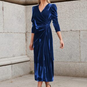 Gold Velvet Valentine’s Day Dress – Elegant Korean Velvet Luxury Evening Dress for Women