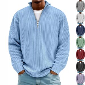 Men’s Corduroy Zipper Stand Collar Sweatshirt – Warm Long Sleeve Casual Polo Top  Stylish & Comfortable