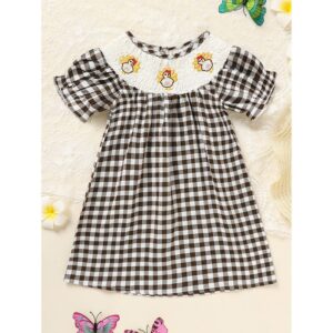 Infant Baby Girl Thanksgiving Dress – Turkey Print Plaid Party Dress, Short Sleeve Fall Outfit
