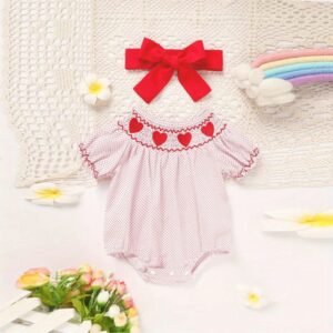 Baby Girl Pink Romper – Polka Dot with Heart Embroidery & Ruffle Trim for Valentine’s Day (0–18M)