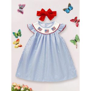 Baby Girl 4th of July Dress – Gingham & Color Block, Patriotic Independence Day Outfit
