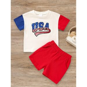 Infant Baby Boy 4th of July Outfit – USA Letter Print T-Shirt & Shorts Set (3M–3Y)