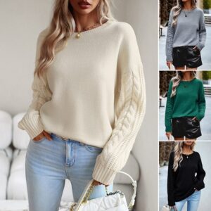 Women’s Classic Round Neck Sweater – Simple Elegant Wool Blend Knit Pullover for Work & Casual Wear