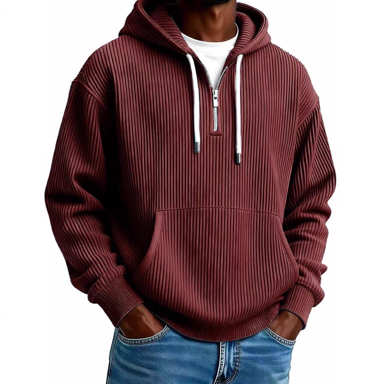 Men's Solid Corduroy Long Sleeve Hoodie - Image 10