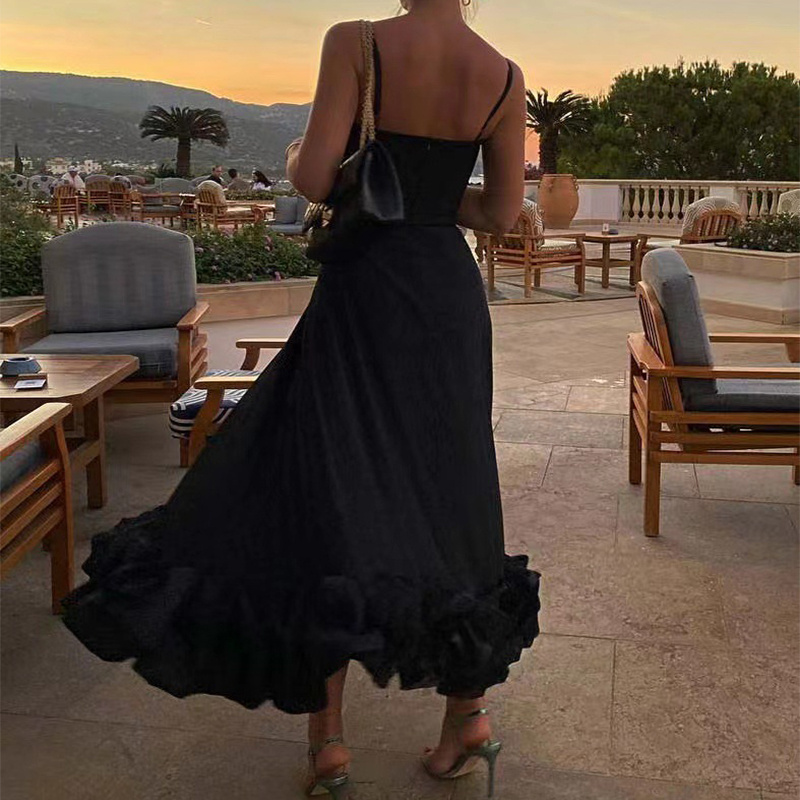 Women's Large Three-Dimensional Flower A-Line Skirt – Elegant Chiffon Suspender Dress - Image 6