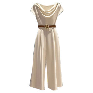 Women's European Elegant Satin Jumpsuit – High-Fashion Wide-Leg Apricot Commuter Set