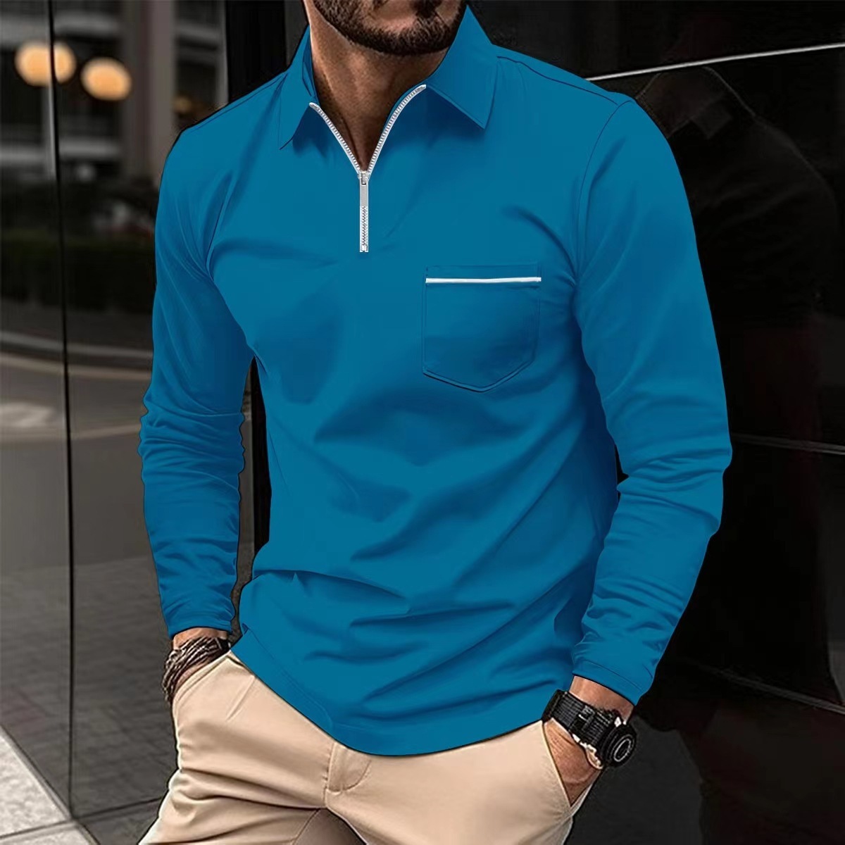 Men’s Long-Sleeve Sports Polo Shirt – Performance Polyester Breathable Athletic Top - Image 8