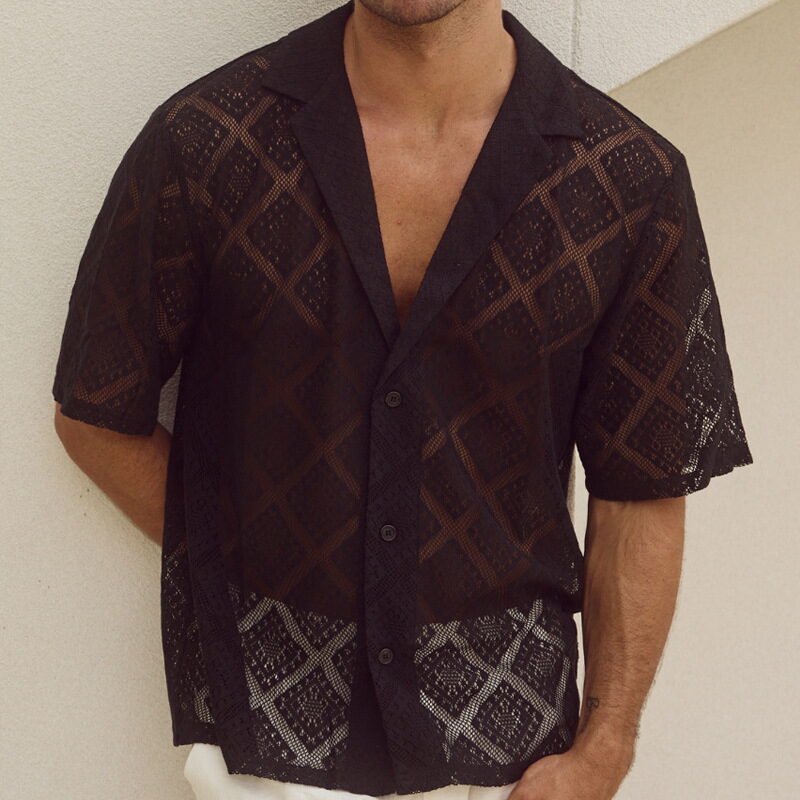Men's Hollow-Out Breathable Lapel Shirt - Image 8