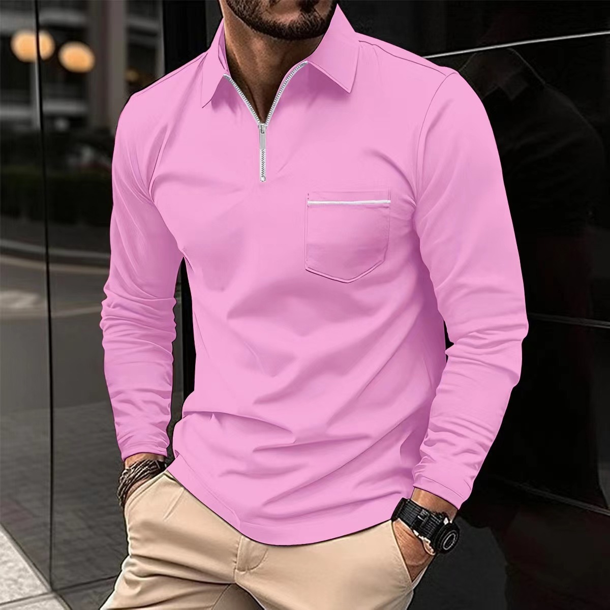 Men’s Long-Sleeve Sports Polo Shirt – Performance Polyester Breathable Athletic Top - Image 3