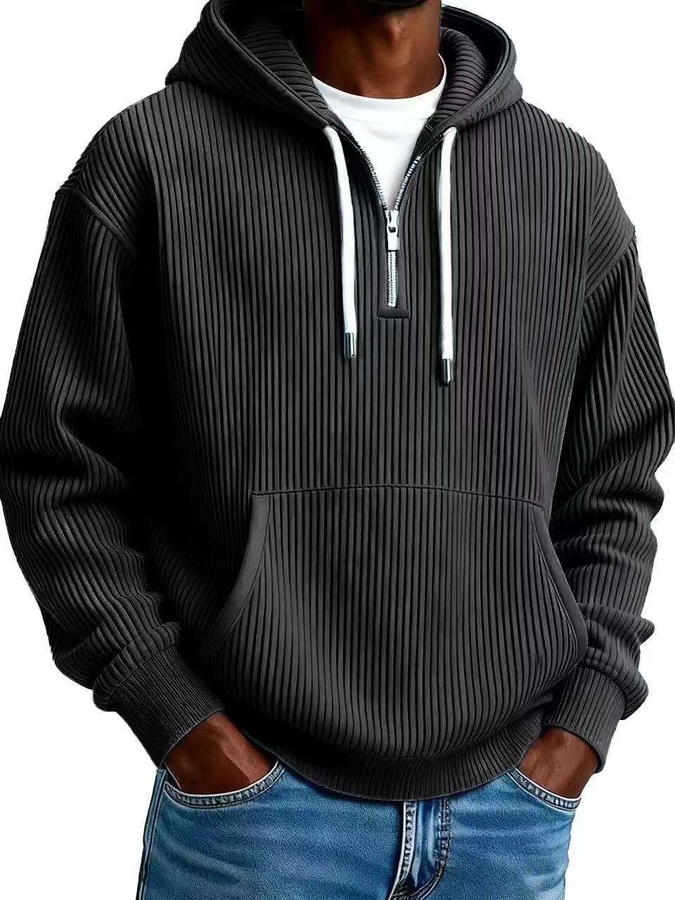 Men's Solid Corduroy Long Sleeve Hoodie - Image 9