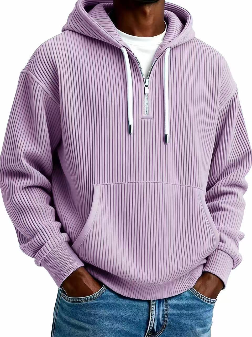 Men's Solid Corduroy Long Sleeve Hoodie - Image 8