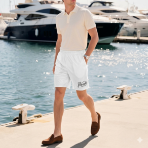 Men's Beach Shorts — All-Over Print Elastic Swim Trunks