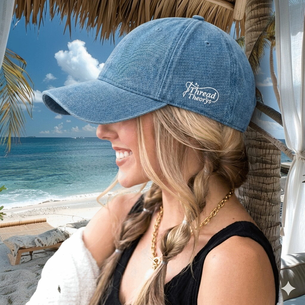 Embroidered Black Denim Baseball Cap - Image 3