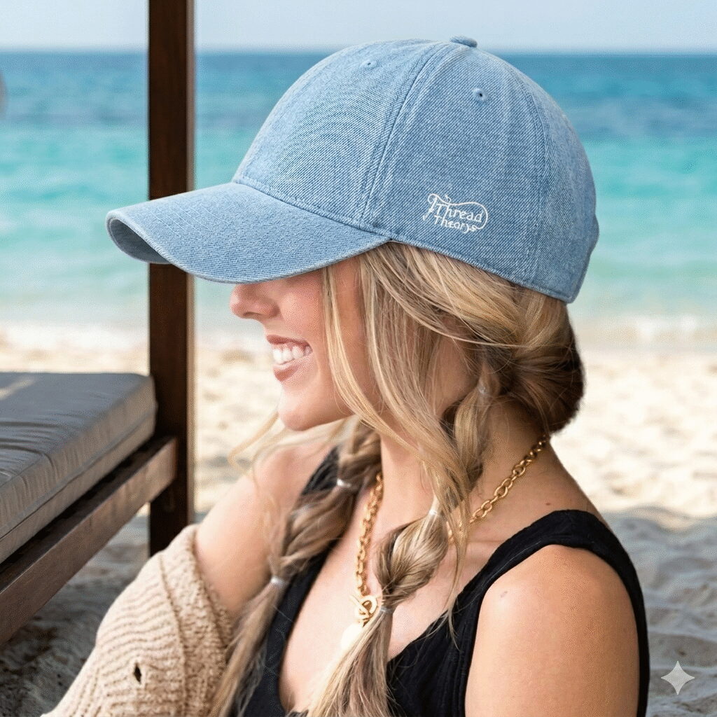 Embroidered Black Denim Baseball Cap - Image 2