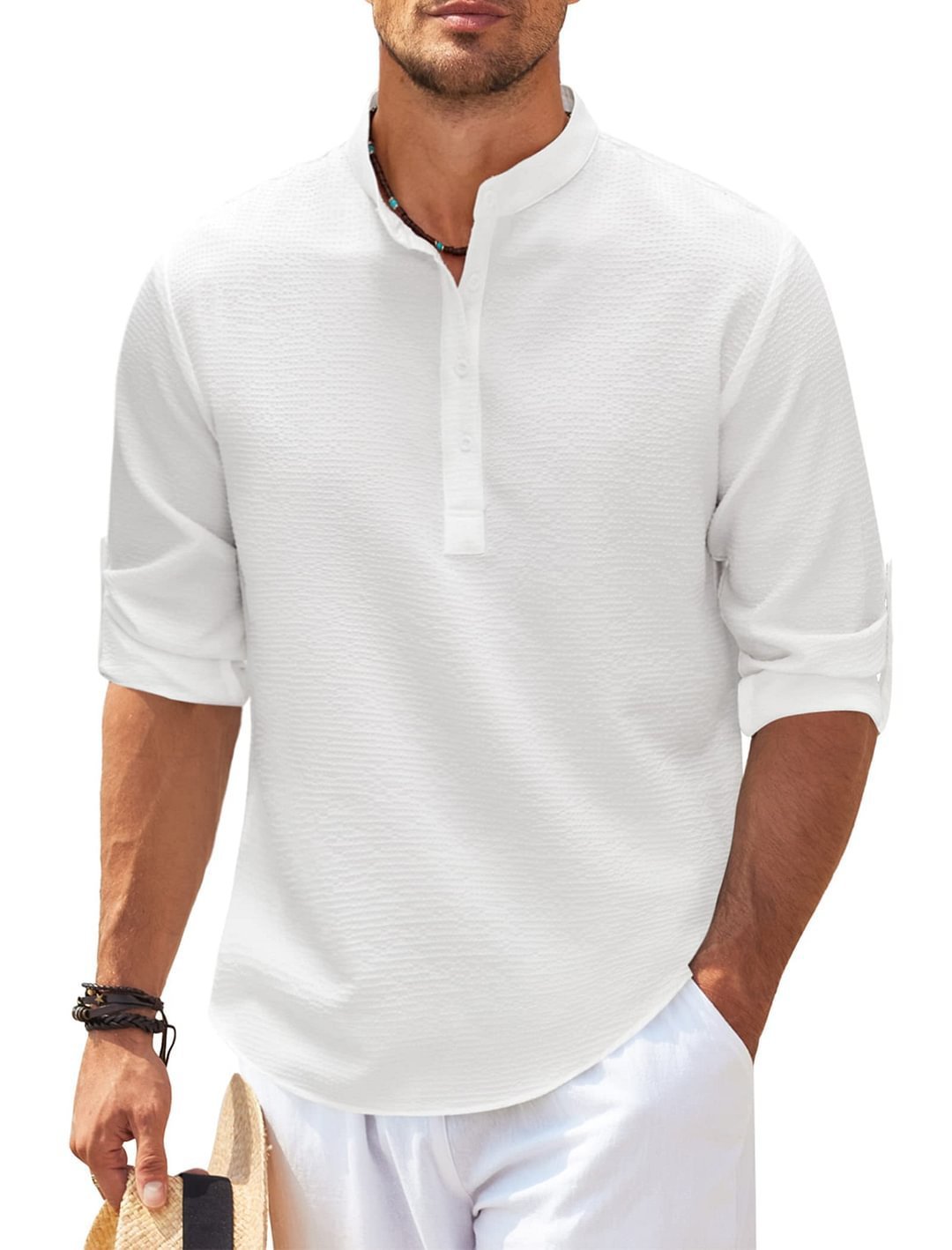 Men's Stand Collar Loose Fit Pullover Shirt - Image 9