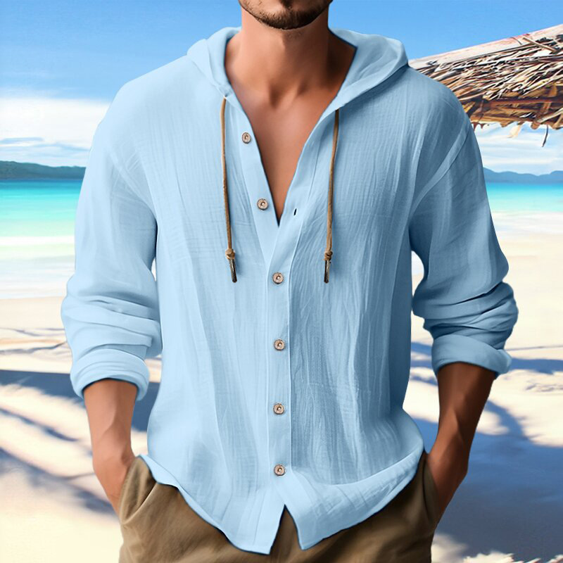 Men's Cotton Linen Hooded Cardigan Shirt - Image 6