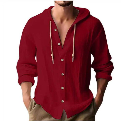 Men's Cotton Linen Hooded Cardigan Shirt - Image 18