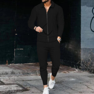 Men’s Fashion Zipper Cardigan Tracksuit – Casual Sports Long-Sleeve Jacket & Trousers Set