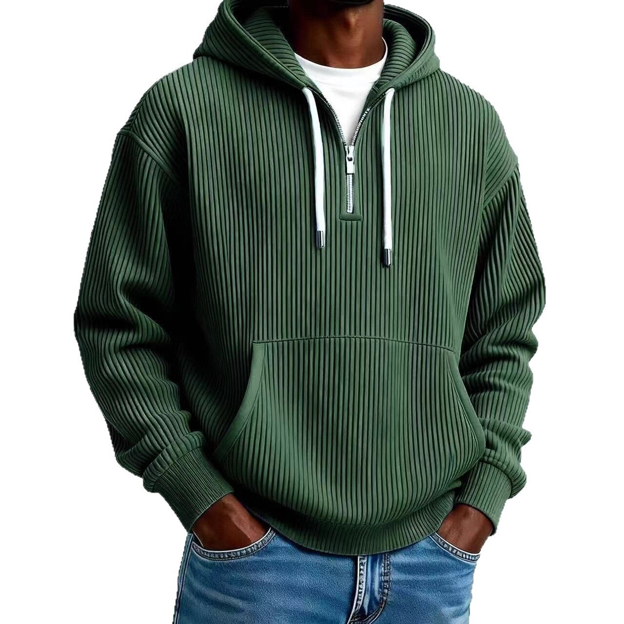 Men's Solid Corduroy Long Sleeve Hoodie - Image 4