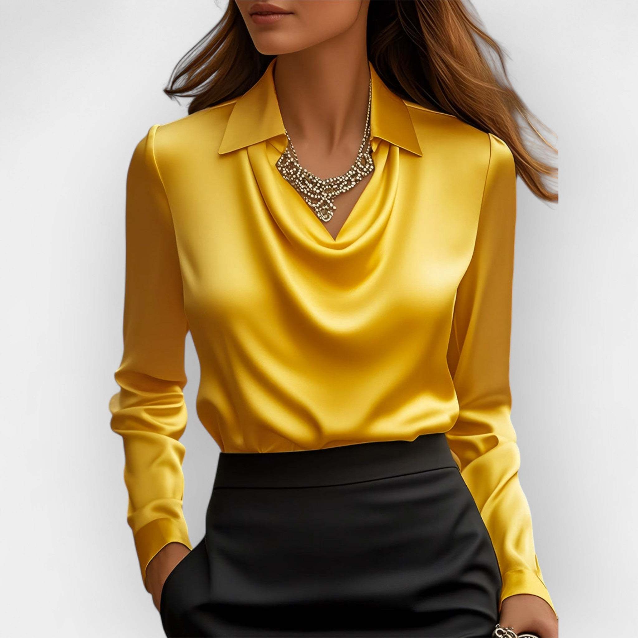 Satin Draped Collar Polo-Style Shirt - Image 6