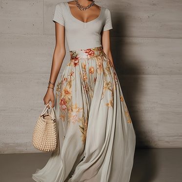 two piece floral skirt dress women