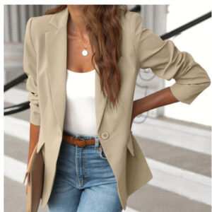 Women’s British Style Lapel Button Jacket – Fashion Commuter Casual Suit Jacket & Outerwear