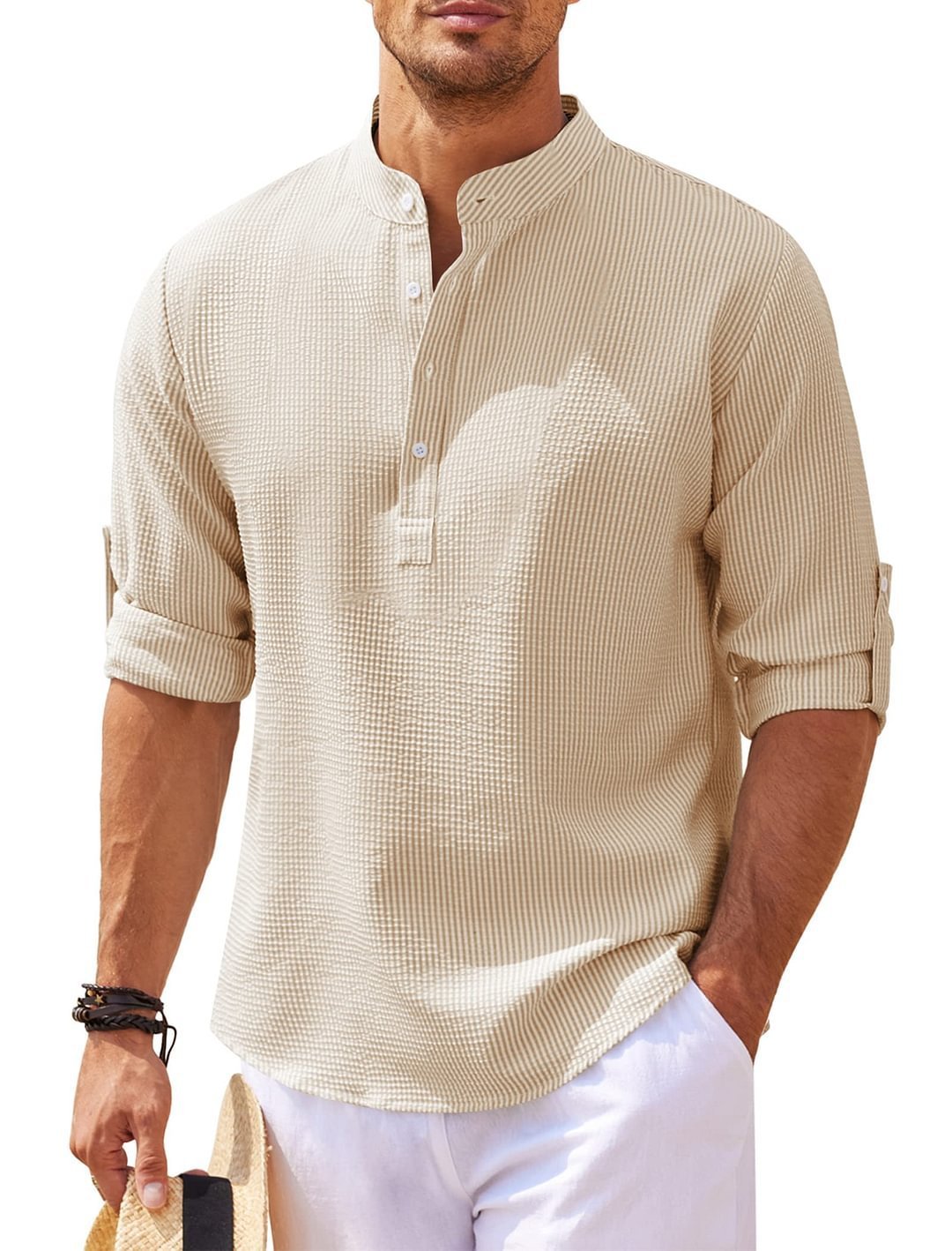 Men's Stand Collar Loose Fit Pullover Shirt - Image 5