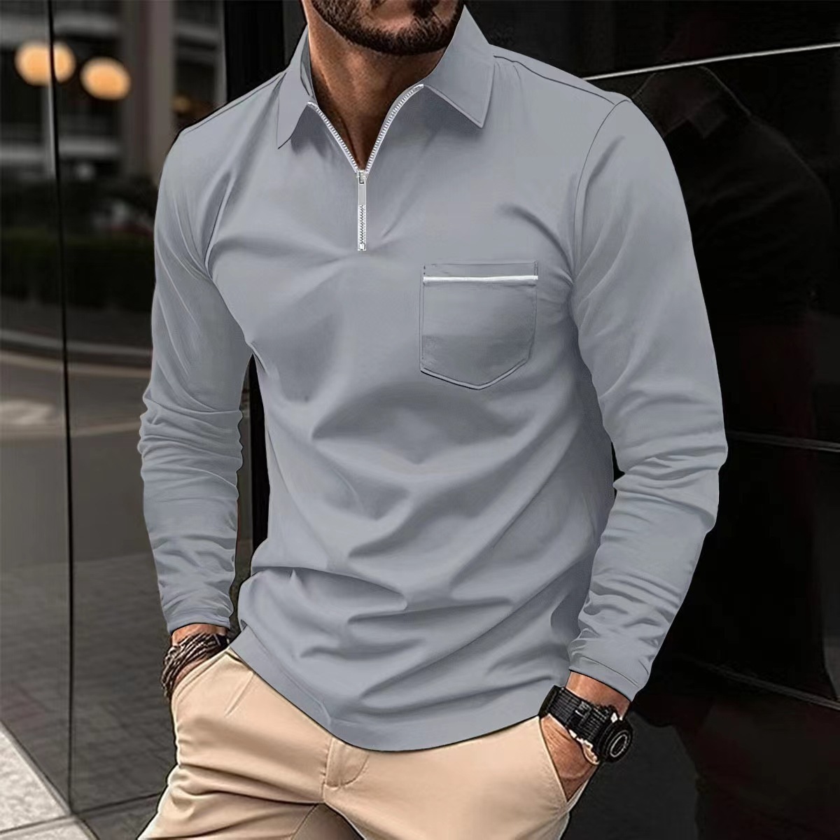Men’s Long-Sleeve Sports Polo Shirt – Performance Polyester Breathable Athletic Top - Image 4