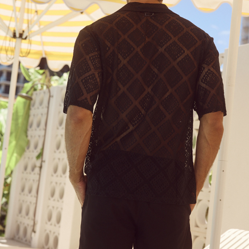 Men’s Hollow-Out Breathable Short-Sleeve Shirt – Casual Lapel Cardigan Button-Down Top - Image 3