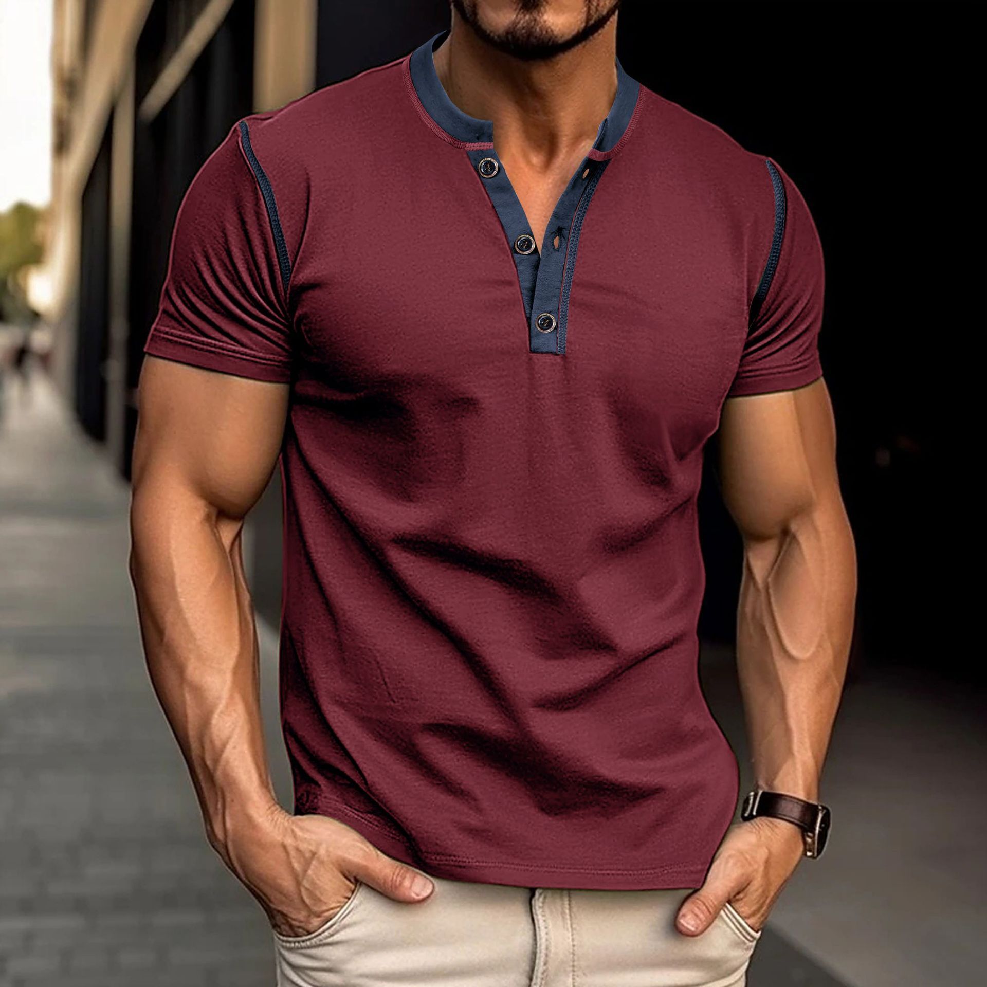 Men's Fashion Short-Sleeve Polo Shirt – Summer V-Neck Buttoned Breathable Casual Top - Image 8