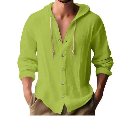 Men's Cotton Linen Hooded Cardigan Shirt - Image 13