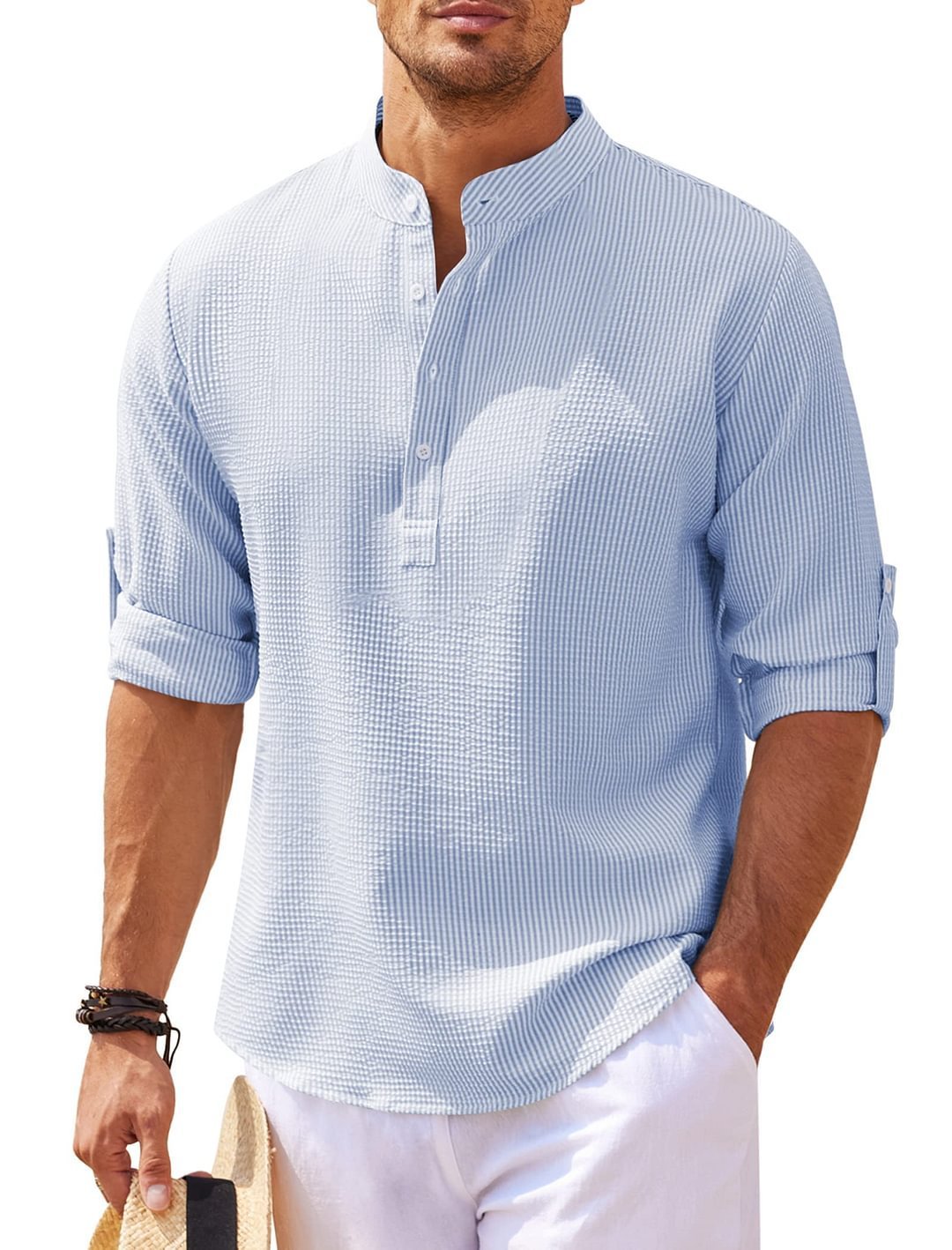 Men's Stand Collar Loose Fit Pullover Shirt - Image 7