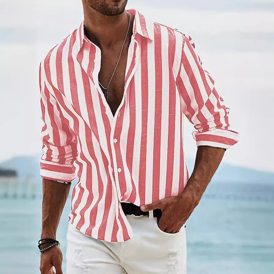 Men's Striped Loose Long Sleeve Cardigan Shirt - Image 7
