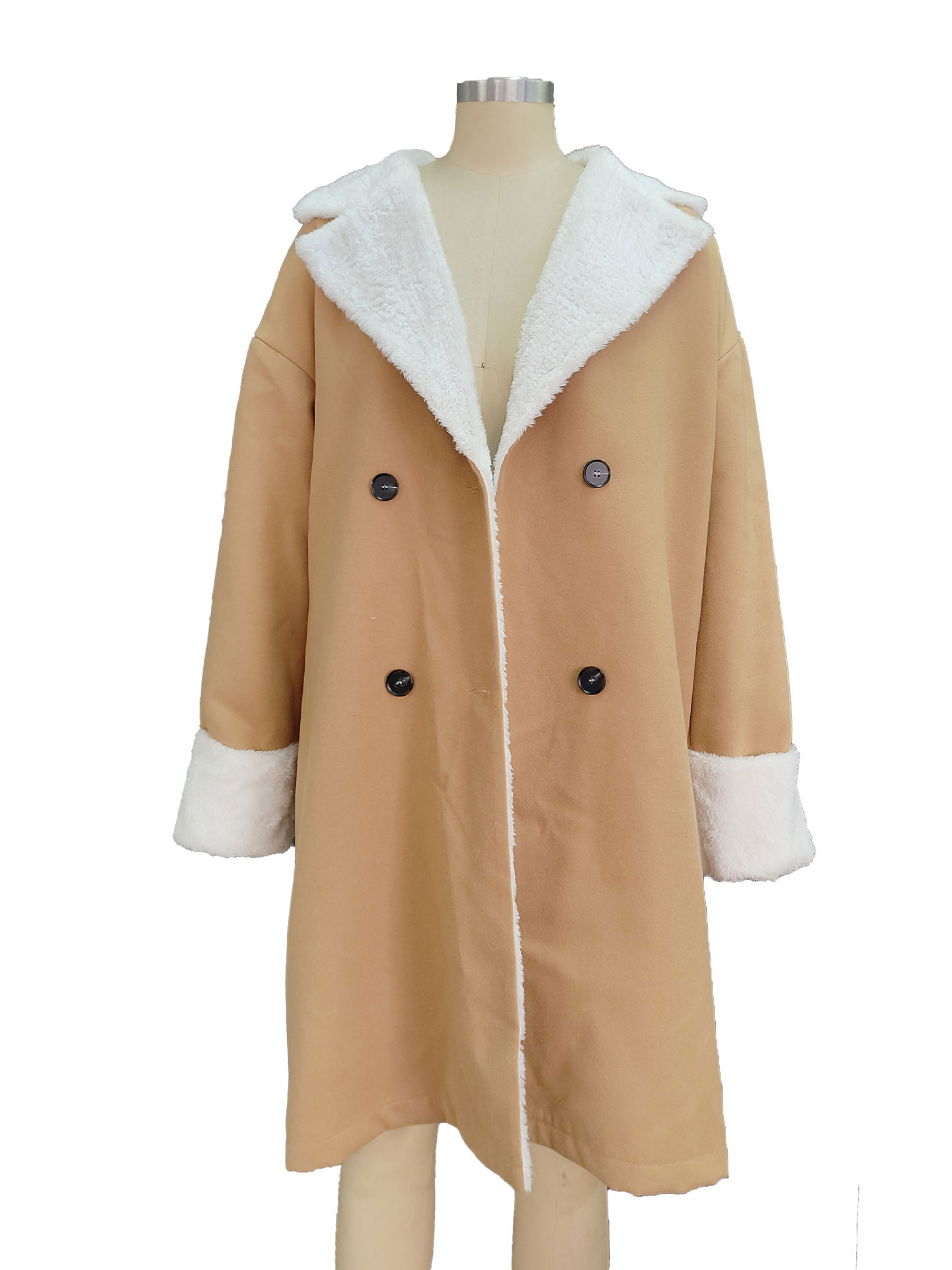 Women’s Leisure Commute Khaki Woolen Coat - Image 2