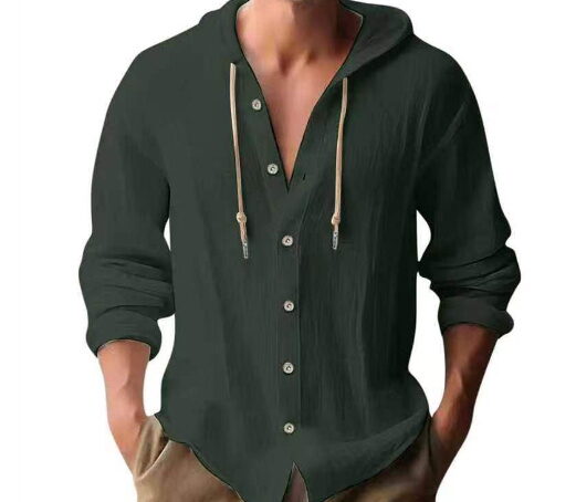 Men's Cotton Linen Hooded Cardigan Shirt - Image 12