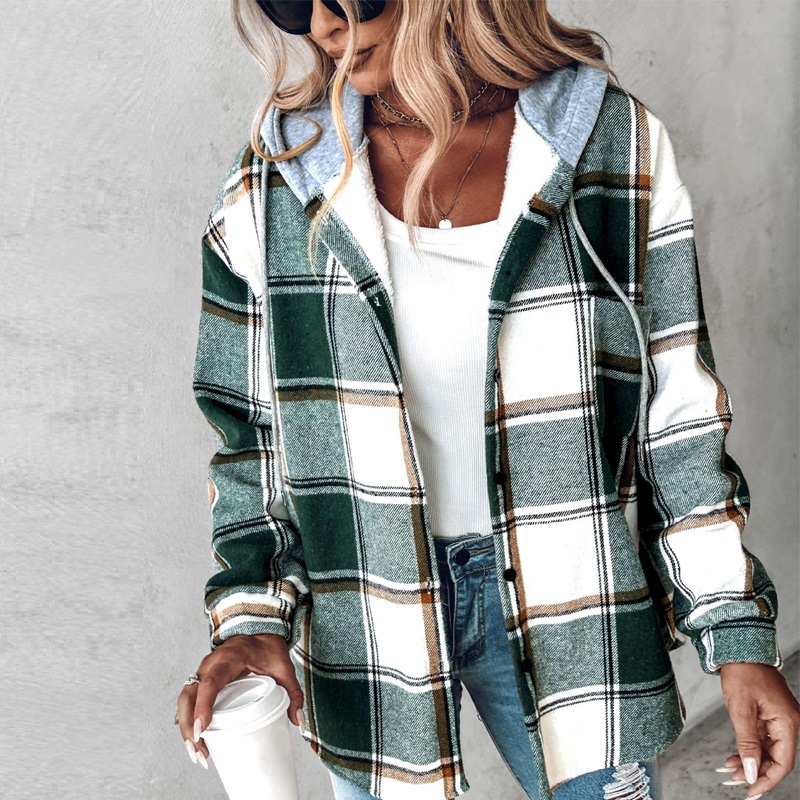 Women’s Plaid Hooded Jacket – Elegant Autumn & Winter Button-Down Coat – Casual Long-Sleeve Temperament Commuter Outerwear - Image 6