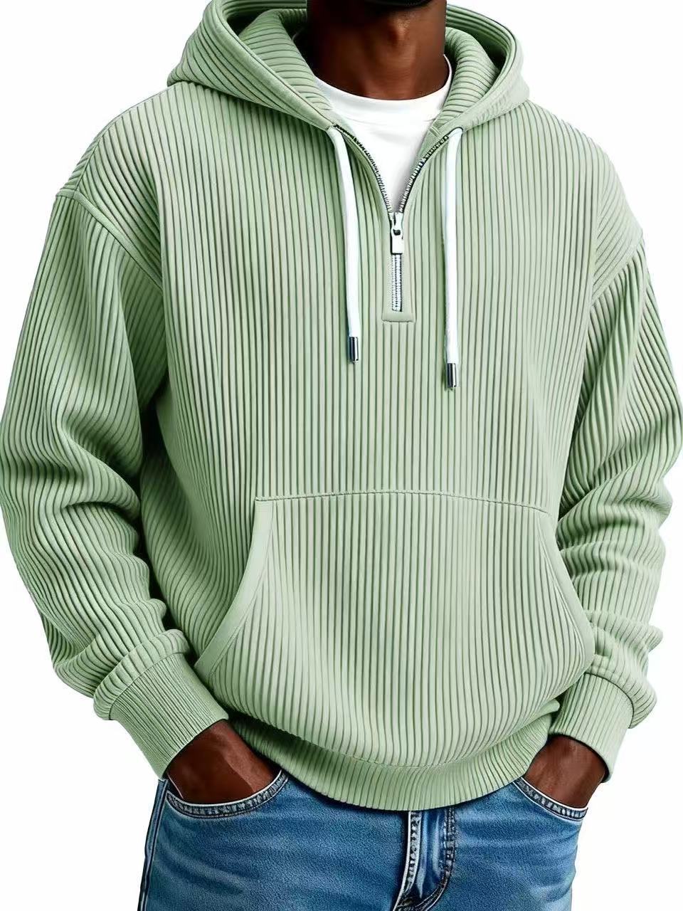 Men's Solid Corduroy Long Sleeve Hoodie - Image 5