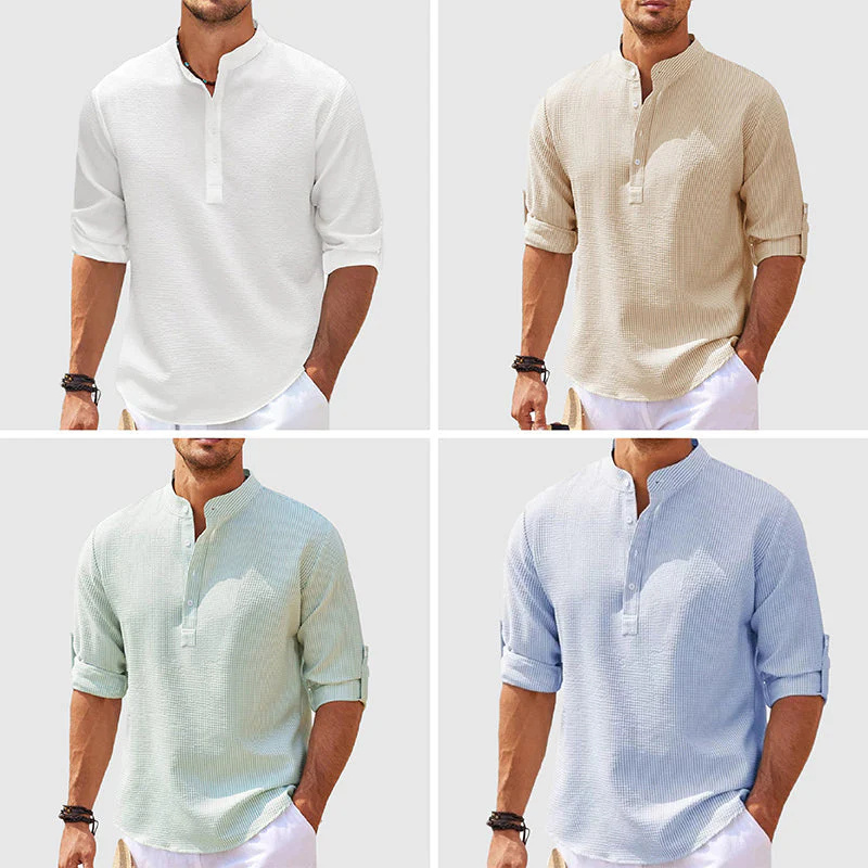 Men's Stand Collar Loose Fit Pullover Shirt - Image 6