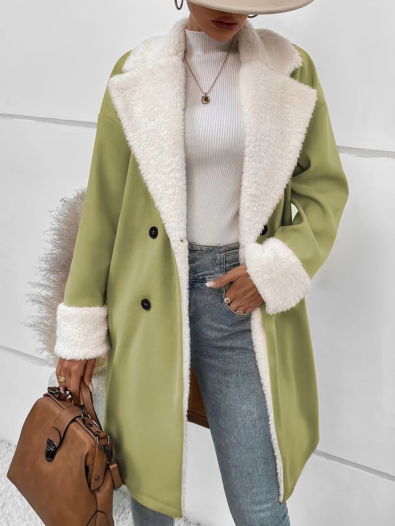 Women’s Leisure Commute Khaki Woolen Coat - Image 5