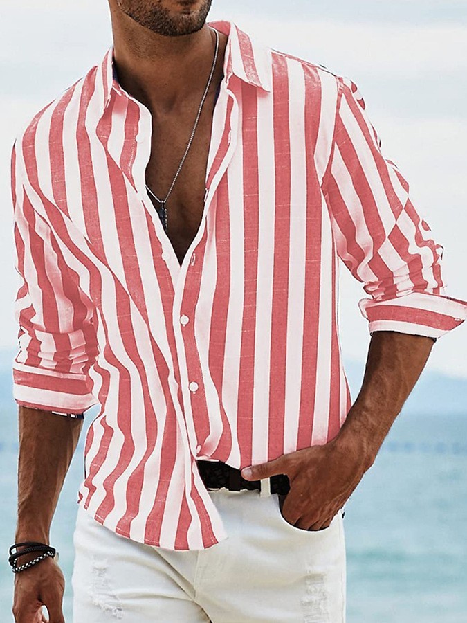 Men's Striped Loose Long Sleeve Cardigan Shirt - Image 10